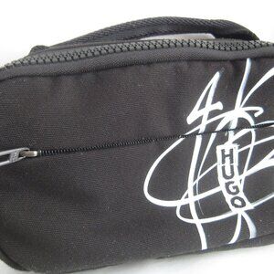 BLACK CANVAS HUGO BOSS SMALL BAG 8" x 5 1/2" x 3" ZIPPER CLOSURE